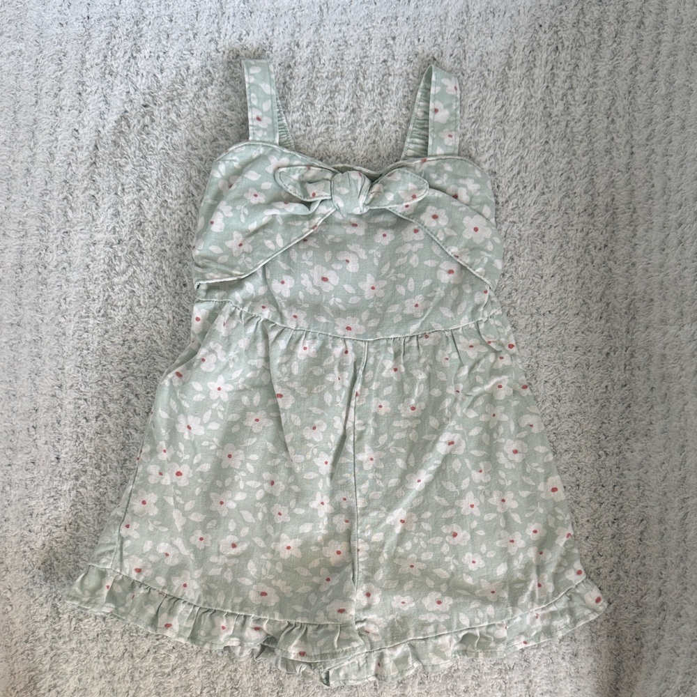 Girls' Mint Green Floral Tie-Front Romper